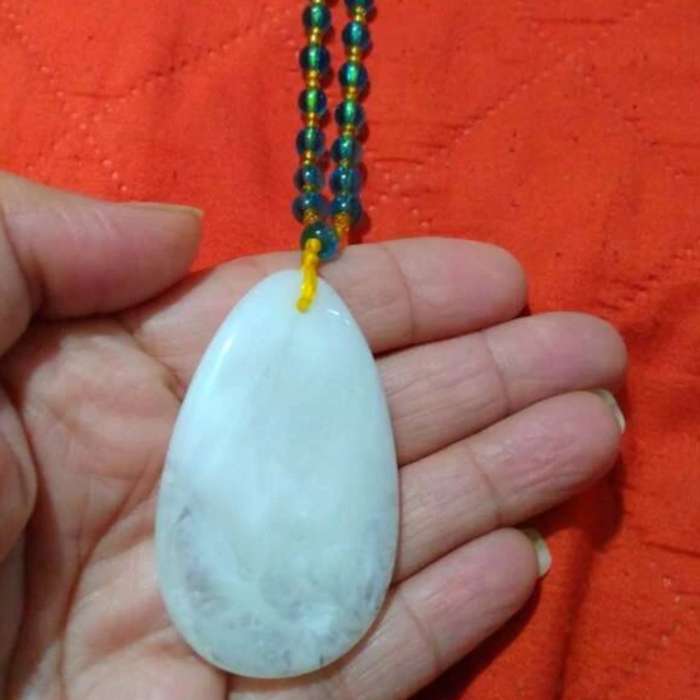 Vintage Natural Honey Yellow Jadeite Jade Gemstone Water Drop Beaded Necklace - Picture 5 of 12